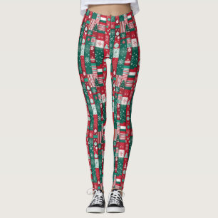 Klassisches Weihnachtswrapping Papier Muster Red G Leggings