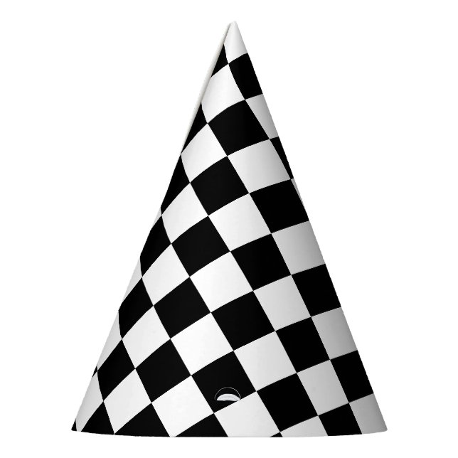 Klassisches Weiß mit Schwarz-Quadrat-Muster Partyhütchen (Links)