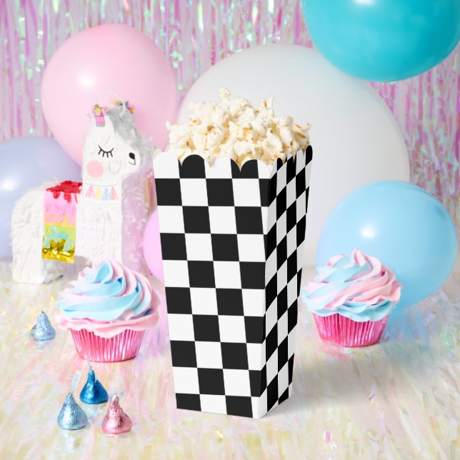 Klassisches Weiß mit Schwarz-Quadrat Muster Popcor Geschenkschachtel (Party)