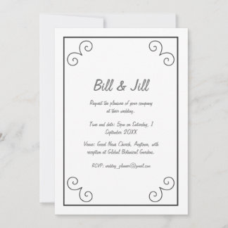 Klassisches Weiß mit schwarzem Scroll Border Weddi Einladung