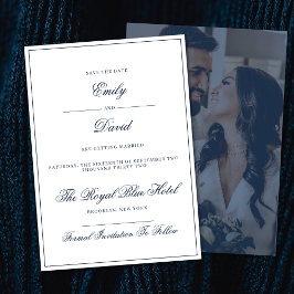 Klassisches Weiß- und Navy-Elegantes Foto Save The Date