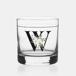Klassisches weißes Blumendekor Initial W Whiskyglas