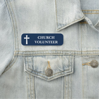 Klassisches Weißes Kreuz Marineblau Kirchenhelfer Namensschild