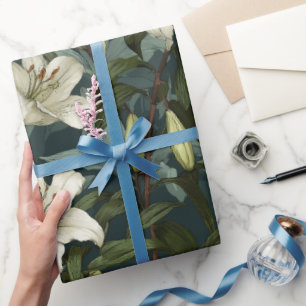 Klassisches Weißes Lily Grüner Blumenmuster Geschenkpapier