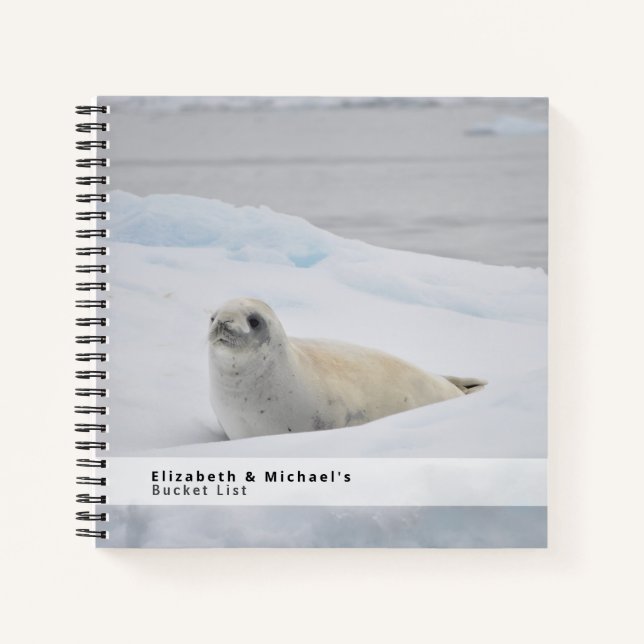 Klassisches Weißes Siegel Winterschnee BUCKET LIST Notizbuch (Vorderseite)