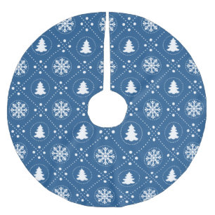 Klassisches White Blue Winter Weihnachtsmuster Polyester Weihnachtsbaumdecke