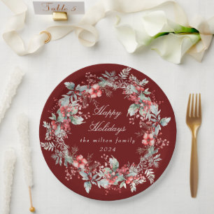 Klassisches Winter Holiday Berries Paper Pappteller
