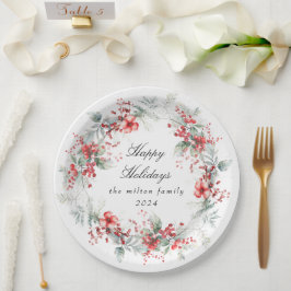 Klassisches Winter Holiday Berries Paper Pappteller