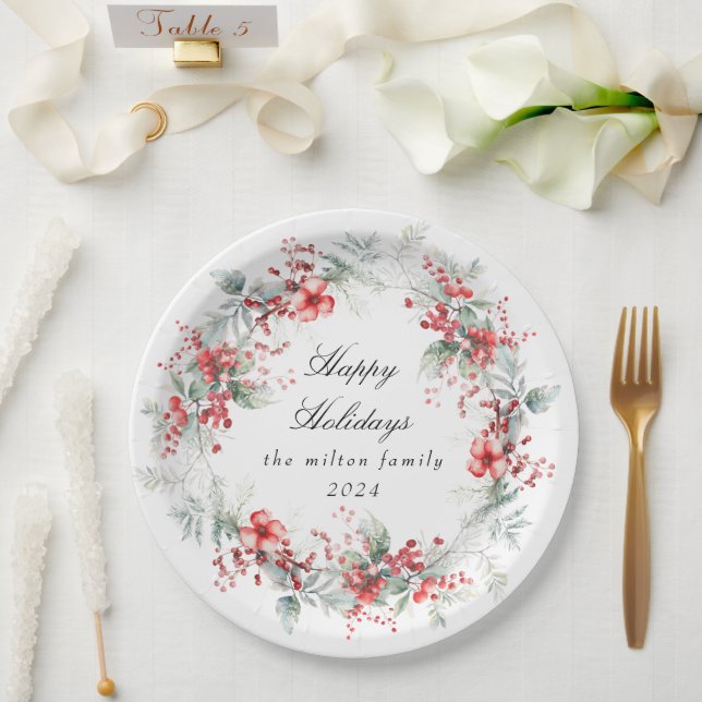 Klassisches Winter Holiday Berries Paper Pappteller (Hochzeit)