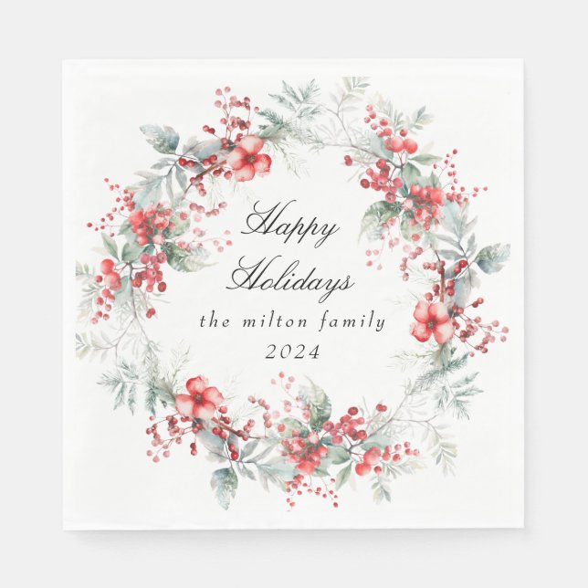Klassisches Winter Holiday Berries Paper Serviette (Vorderseite)