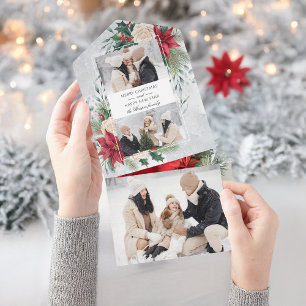 Klassisches Winterbotanik-Design mit zwei Fotos All In One Einladung