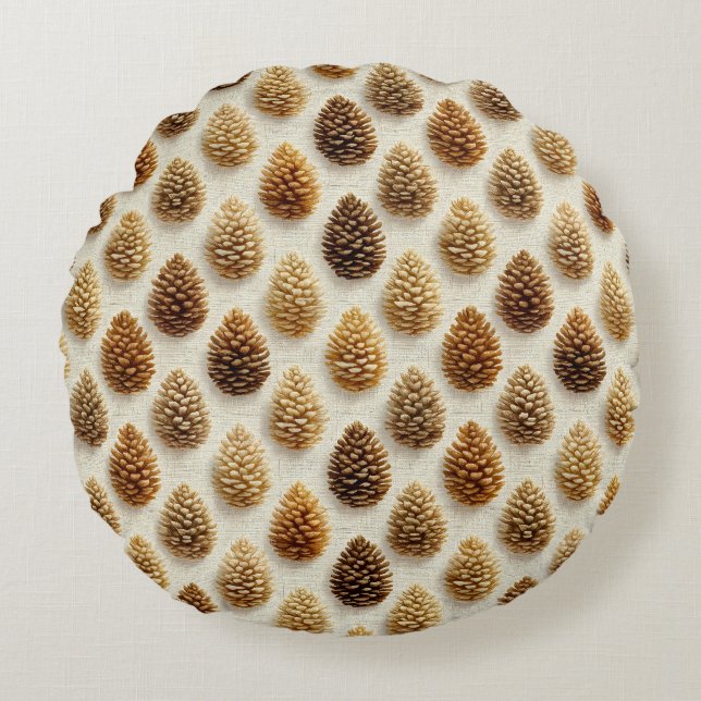Klassisches Wintermuster Pinecone Rundes Kissen (Vorderseite)