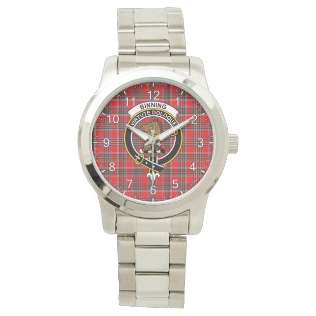 Klassisches Zeitloses Clan Binning Tartan Abzeiche Armbanduhr (Vorderseite)