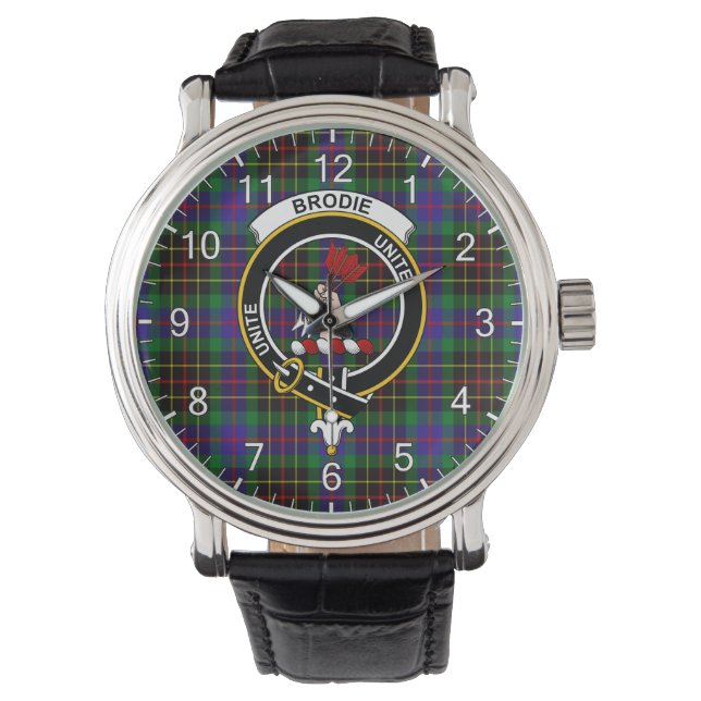 Klassisches Zeitloses Clan Brodie Jagd Tartan Abze Armbanduhr (Vorderseite)