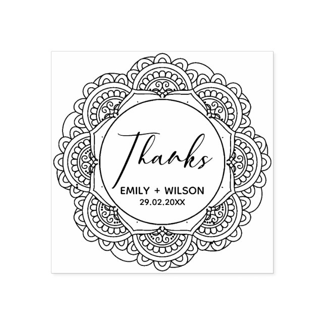KLASSY VERZIERT MANDALA CUSTOM SCRIPT DANKS WEDD GUMMISTEMPEL (Prägung)