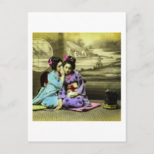 Klatsch-Geisha-Mädchen aus dem alten Japan Vintage Postkarte