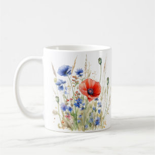 Klatschmohn & Kornblumen: Rustikale Wiesen-Wasserf Kaffeetasse
