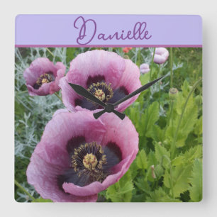 Klatschmohn Lila Blume Blumen Mädchen Name Mohnblu Quadratische Wanduhr