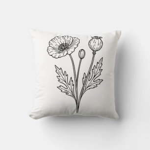 Klatschmohnblüten Botanische Blüten Linienkunst Kissen