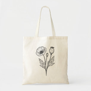 Klatschmohnblüten Botanische Blüten Linienkunst Tragetasche