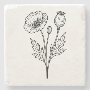 Klatschmohnblüten Botanische Blütenlinie Kunst Steinuntersetzer