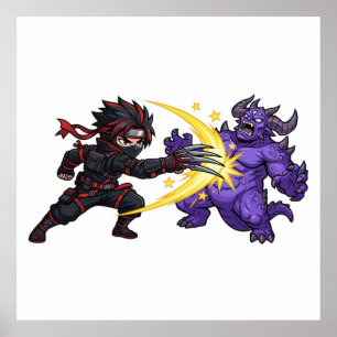 Klauen Schlag Ninja vs Monster Chibi Anime RPG Spi Poster
