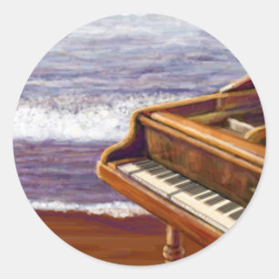 Klavier am Strand Runder Aufkleber