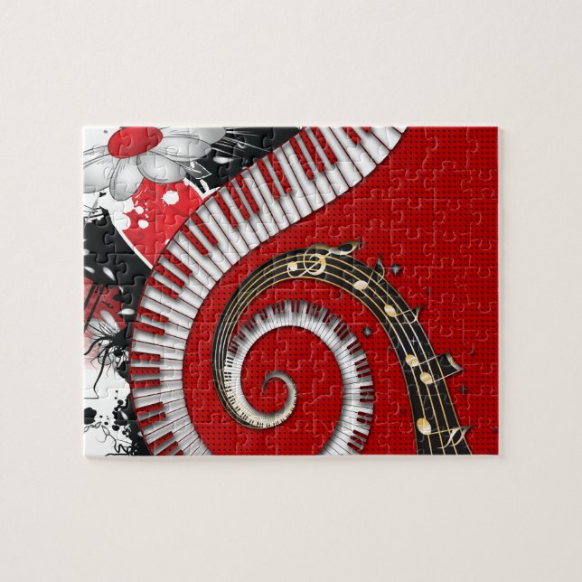 Klavier befestigt Musiknotengrunge-BlumenWirbel (Horizontal)