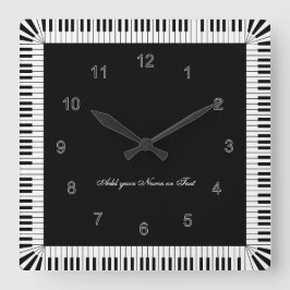 Klavier befestigt Schwarzweiss-lustiges Quadratische Wanduhr