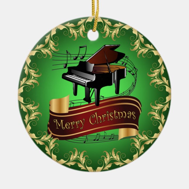 Klavier ~ Musikalische Scroll ~ Frohe Weihnachten  Keramik Ornament (Vorne)