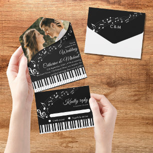 Klavier Noten Schwarz-Weiß-Foto Hochzeit All-in-One-Einladung