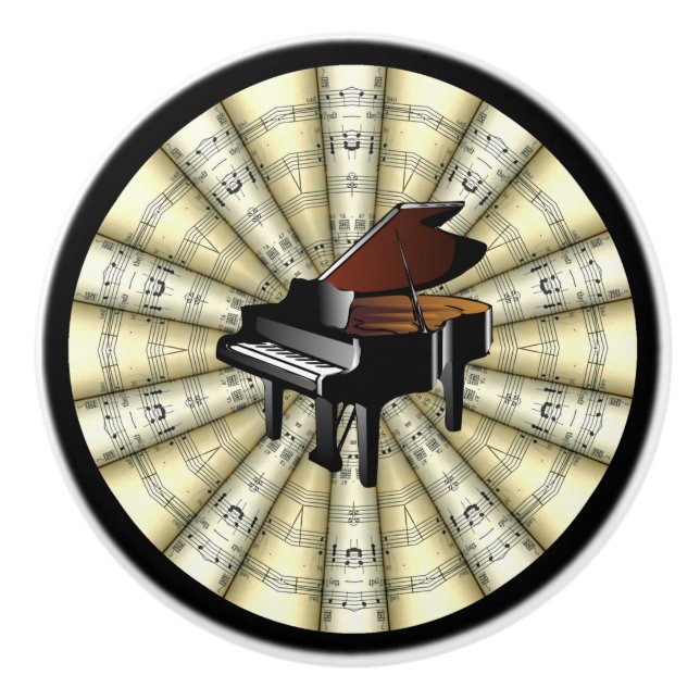 Klavier ~ rollte Noten ~ Schwarzes oder jede Keramikknauf (Vorderseite)