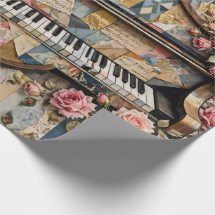 Klavier & Rosen Whimsicaler Collagestil Romantik Geschenkpapier