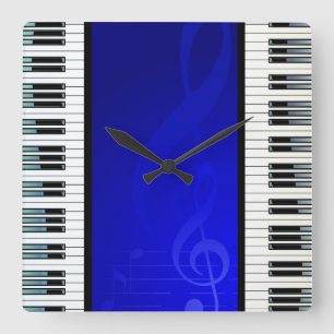 Klavier-Schlüssel mit blauer Effekt-musikalischen Quadratische Wanduhr