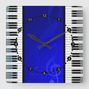 Klavier-Schlüssel mit blauer Effekt-musikalischen Quadratische Wanduhr