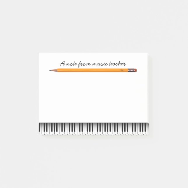 Klavier-Schlüssel u. Bleistift-Musik-Lehrer Post-it Klebezettel (Vorderseite)