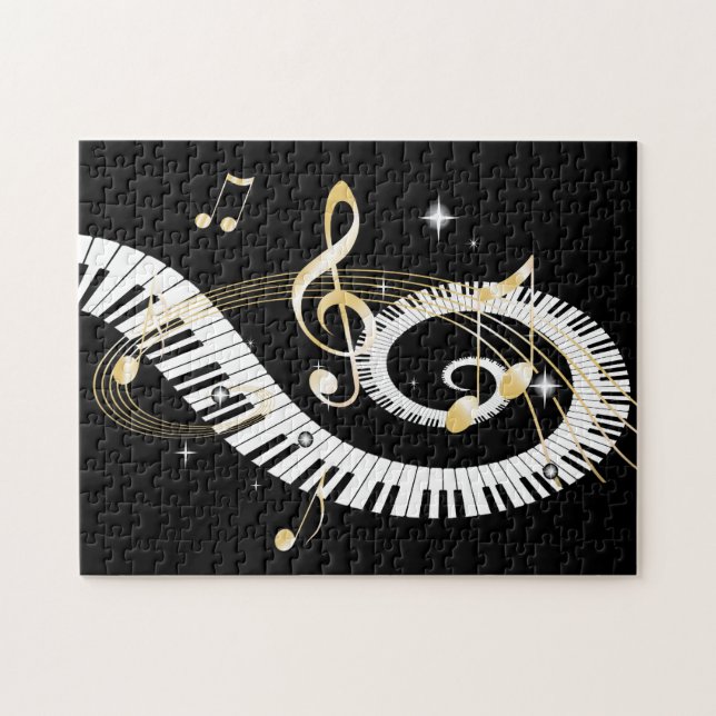 Klavier-Schlüssel und goldener Musiknoten (Horizontal)