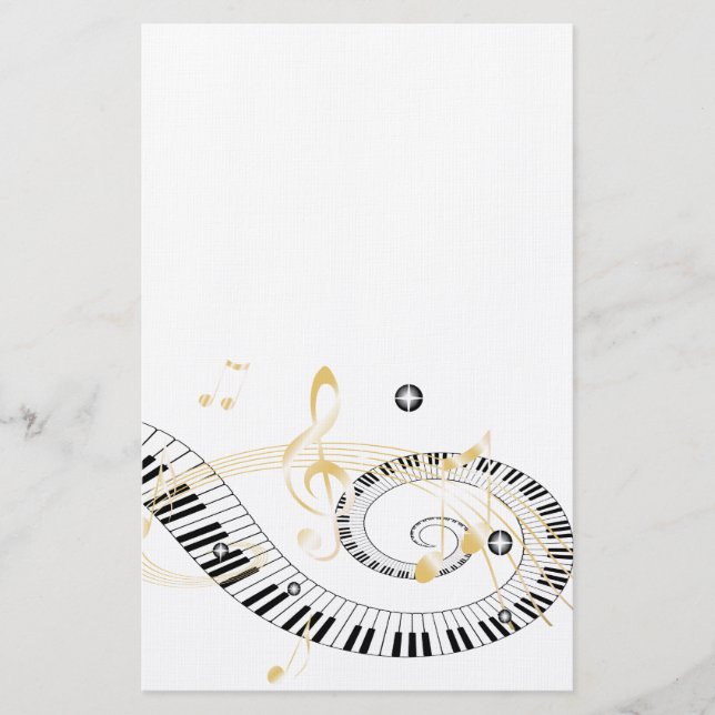 Klavier-Schlüssel und goldener Musiknoten Briefpapier (Vorderseite)