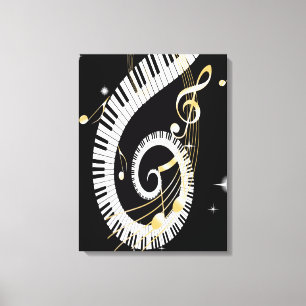 Klavier-Schlüssel und goldener Musiknoten Leinwanddruck