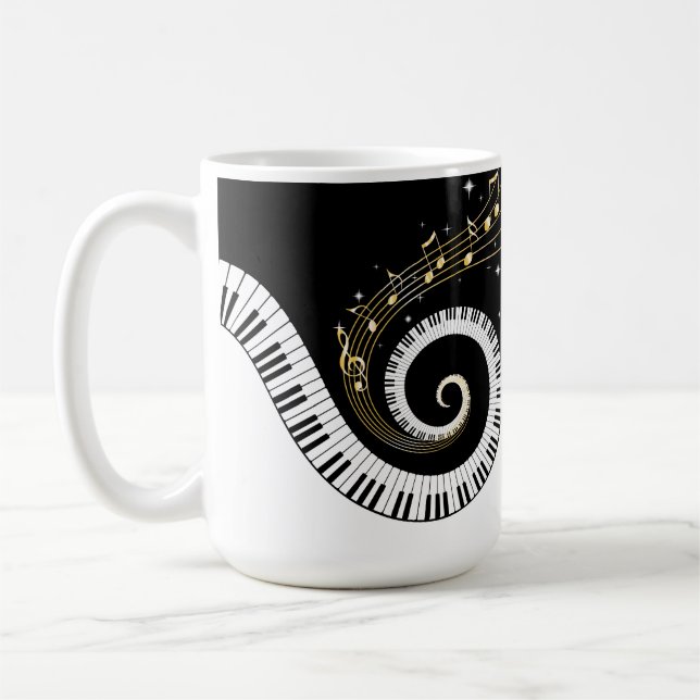 Klavier-Schlüssel und GoldMusiknoten Kaffeetasse (Links)