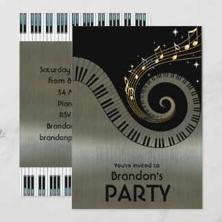 Klavier-Schlüssel-und GoldMusiknoten-Party Einladung