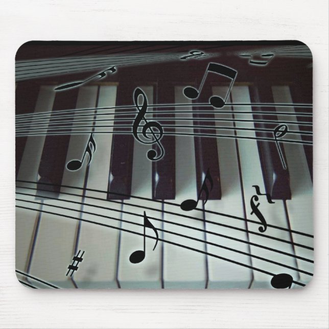 Klavier-Schlüssel und Musiknoten Mousepad (Vorne)