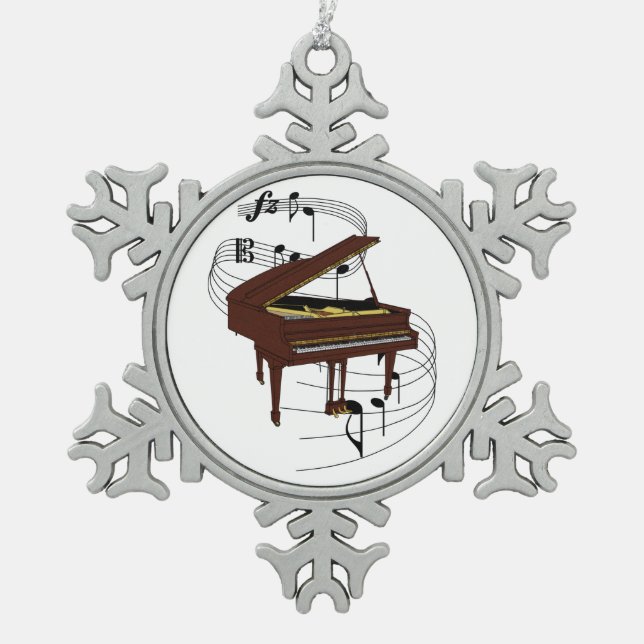 Klavier Schneeflocken Zinn-Ornament (Vorderseite)