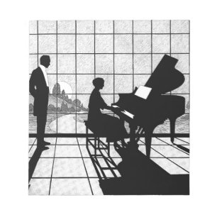 Klavier Silhouette Art Deco Stil   Schwarz und Wei Notizblock