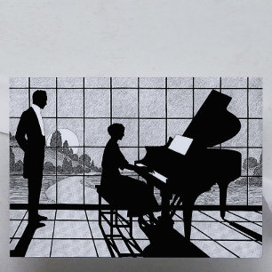 Klavier Silhouette Art Deco Stil   Schwarz und Wei Poster