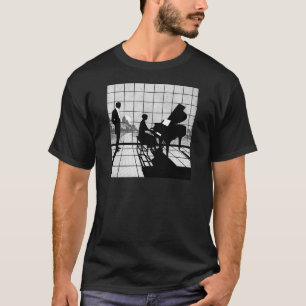 Klavier Silhouette Art Deco Stil Schwarz und Wei T-Shirt