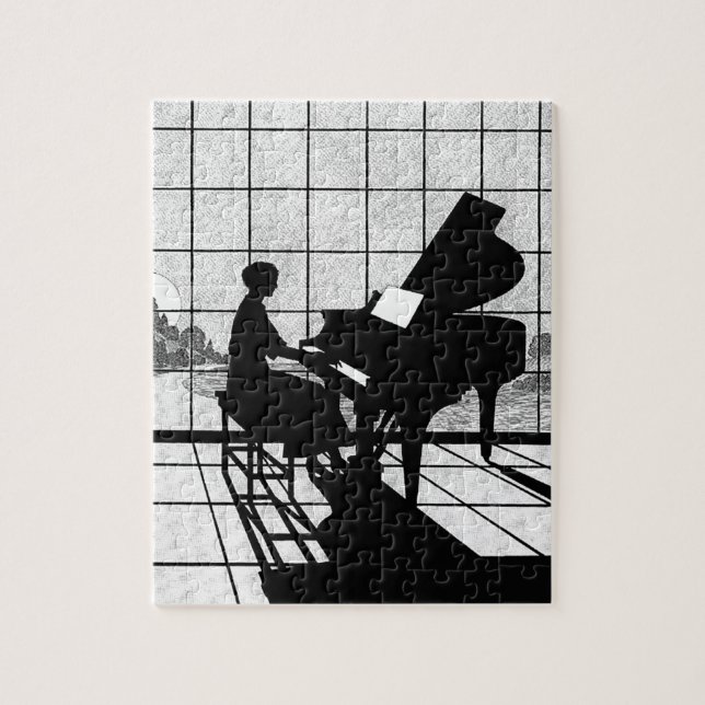 Klavier-Silhouette im Art Deco-Stil | Schwarz und  (Vertikal)