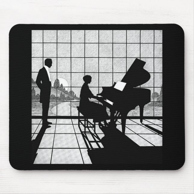 Klavier-Silhouette im Art Deco-Stil | Schwarz und  Mousepad (Vorne)
