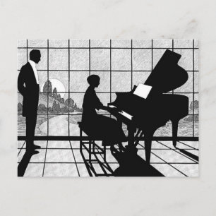 Klavier-Silhouette im Art Deco-Stil Schwarz und Postkarte