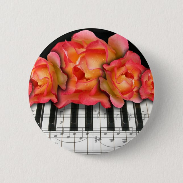 Klavier-Tastatur-Rosen und Musiknoten Button (Vorderseite)